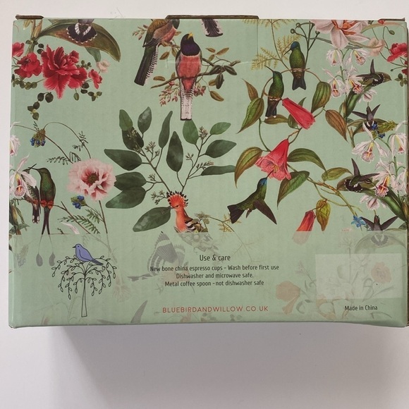 British Tea Shop Wild Bird Bone China 2 Espresso Cups & 2 Coffee Spoons - Picture 6 of 7